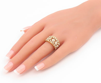 925 Sterling Silver Vintage Ring Gold Plated CZ Floral Openwork  Sz 8  RG36945