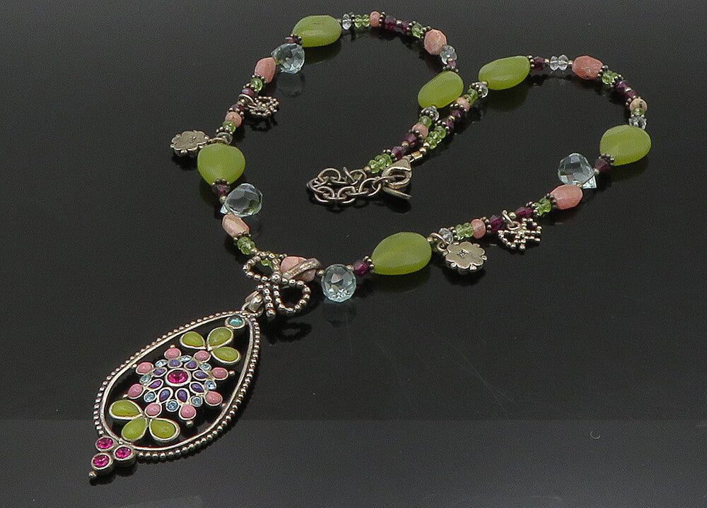 BARSE 925 Silver Vintage Rhodochrosite & Multi Stone Chain Necklace NE3719