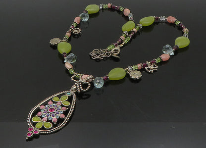 BARSE 925 Silver Vintage Rhodochrosite & Multi Stone Chain Necklace NE3719