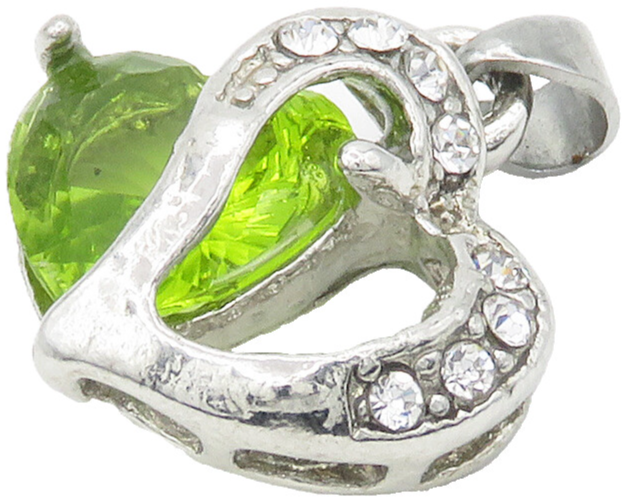925 Sterling Silver  Vintage Peridot & Cubic Zirconia Heart Pendant  PT13261