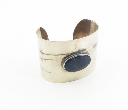 925 Sterling Silver  Vintage Sodalite Smooth Shiny Wide Cuff Bracelet  BT3935