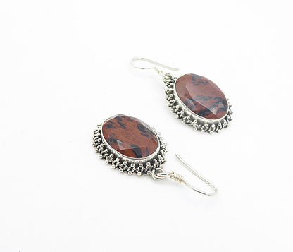 925 Sterling Silver  Vintage Faceted Red Jasper Oval Dangle Earrings  EG3293