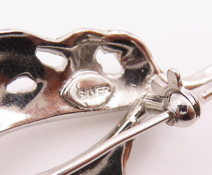925 Silver  Vintage Cultured Pearls Shiny Floral Leaf Brooch Pin  BP8881
