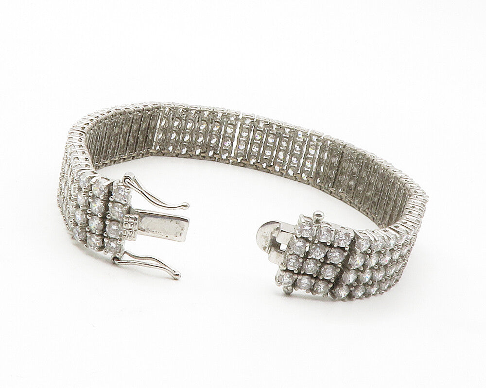 925 Sterling Silver  Vintage Cubic Zirconia Sparkling Chain Bracelet  BT5546