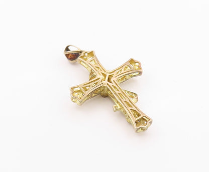 925 Sterling Silver  Vintage Cubic Zirconia Religious Cross Pendant  PT19314