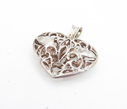 925 Sterling Silver  Vintage Swirl Cutout Design Love Heart Pendant  PT5139