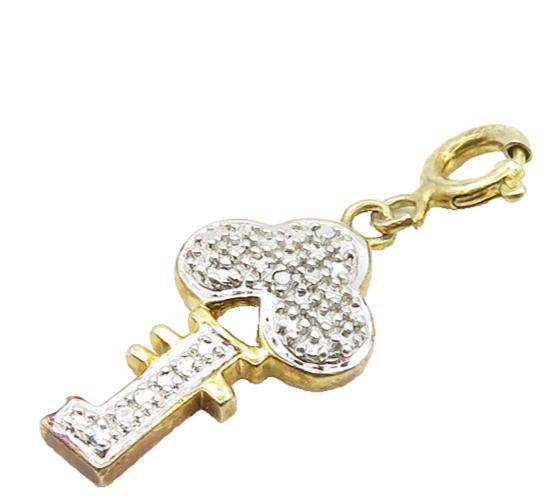 925 Sterling Silver  Vintage Petite Shiny Two Tone Key Motif Pendant  PT15588