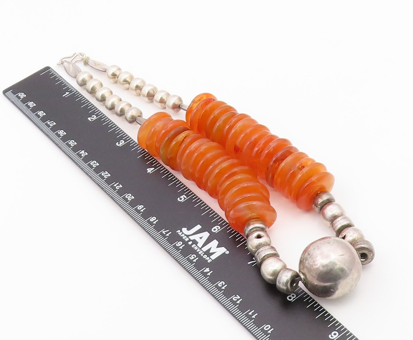 Solid Silver Vintage Heavy Beaded Gemstone Large Heavy Ball Necklace  NE3902