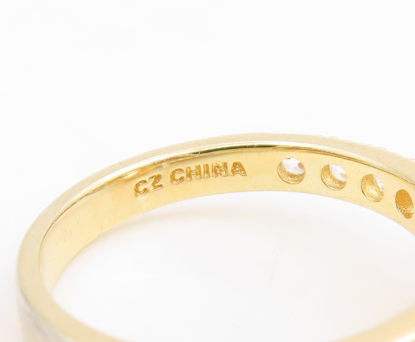 925 Sterling Silver Vintage Ring Gold Plated Elegant CZ Band  Sz 7  RG35015