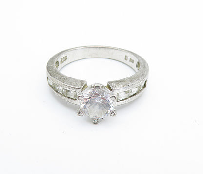 925 Sterling Silver  Vintage Cubic Zirconia Solitaire Accent Ring Sz 8  RG7212