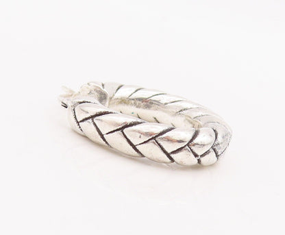 925 Sterling Silver Vintage Earrings Solid Twisted Rope Etched Hoops  EG13088