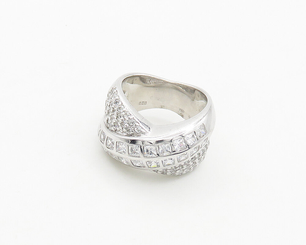 925 Sterling Silver Vintage Cubic Zirconia Crossed Band Ring Sz 8  RG19409