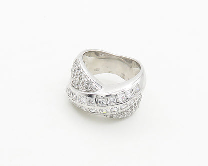 925 Sterling Silver Vintage Cubic Zirconia Crossed Band Ring Sz 8  RG19409