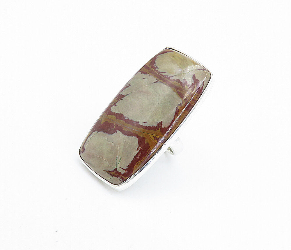 925 Sterling Silver  Brown Jasper Full Finger Shiny Cocktail Ring Sz 7  RG8044