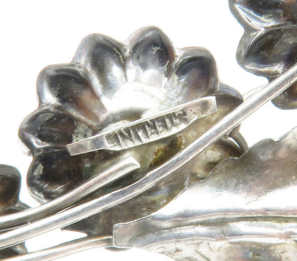 925 Sterling Silver  Vintage Dark Tone Flower Bunch Swirl Brooch Pin  BP5791