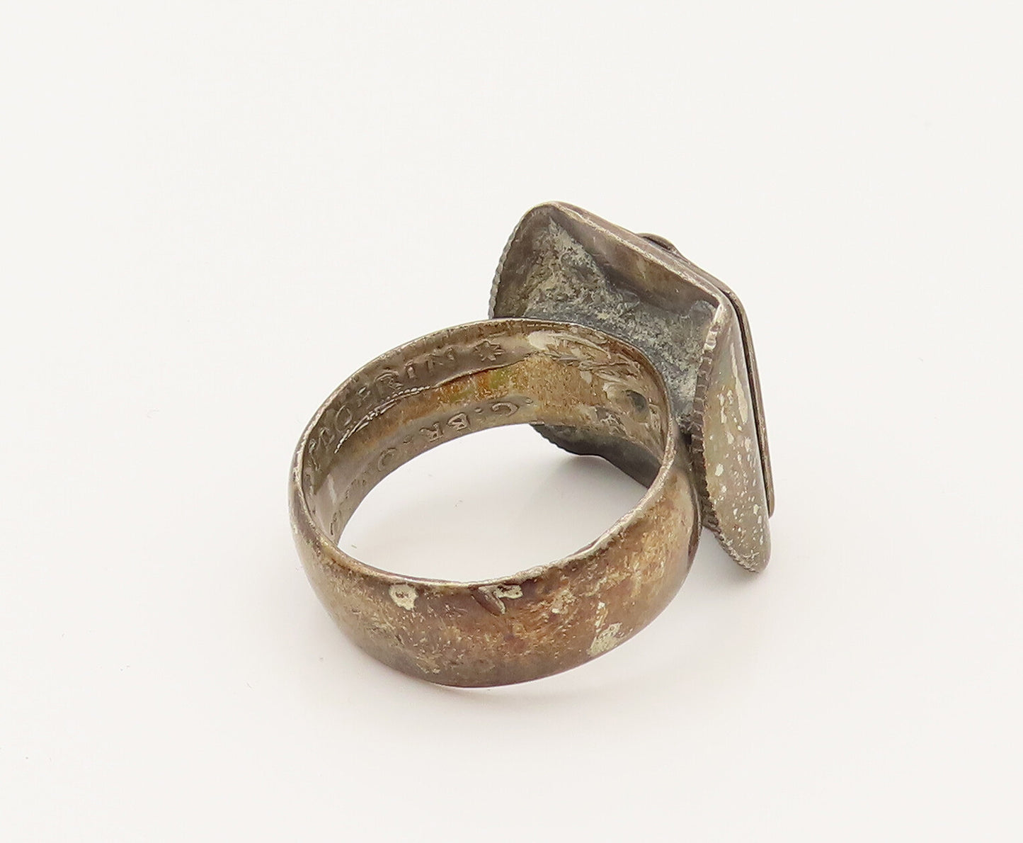 925 Sterling Silver  Vintage Antique Square Coin Ring Sz 7.5  RG26370