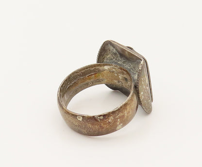 925 Sterling Silver  Vintage Antique Square Coin Ring Sz 7.5  RG26370