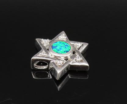 925 Sterling Silver Vintage Inlaid Blue Fire Opal & Topaz Star Pendant PT21553