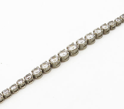 925 Sterling Silver  Vintage Graduated Cubic Zirconia Chain Bracelet  BT6279