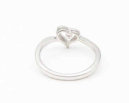 925 Sterling Silver  Petite Pink Topaz Open Love Heart Band Ring Sz 7  RG10857