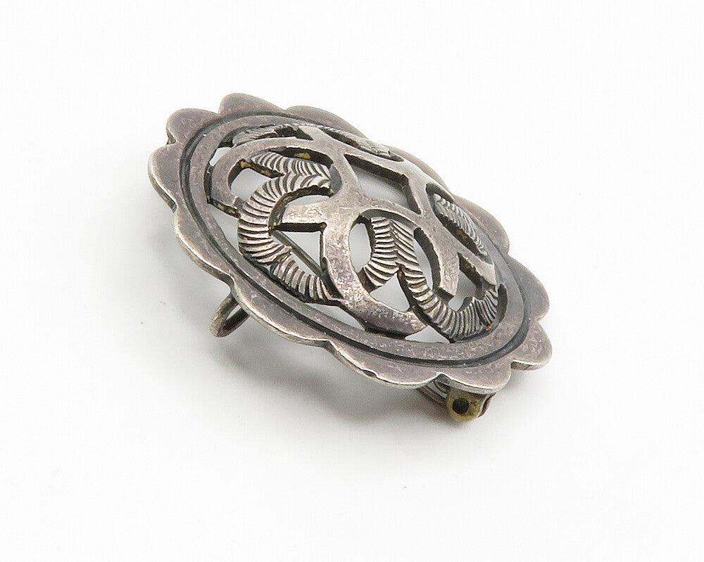 MEXICO 925 Sterling Silver  Vintage Dark Tone Cutout Dome Brooch Pin  BP5684
