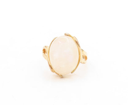 925 Sterling Silver Vintage Ring Gold Plated Oval Cabochon Gemstone Sz 7 RG31310