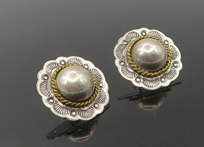 MEXICO 925 Sterling Silver  Vintage Two Tone Floral Dome Drop Earrings  EG5326