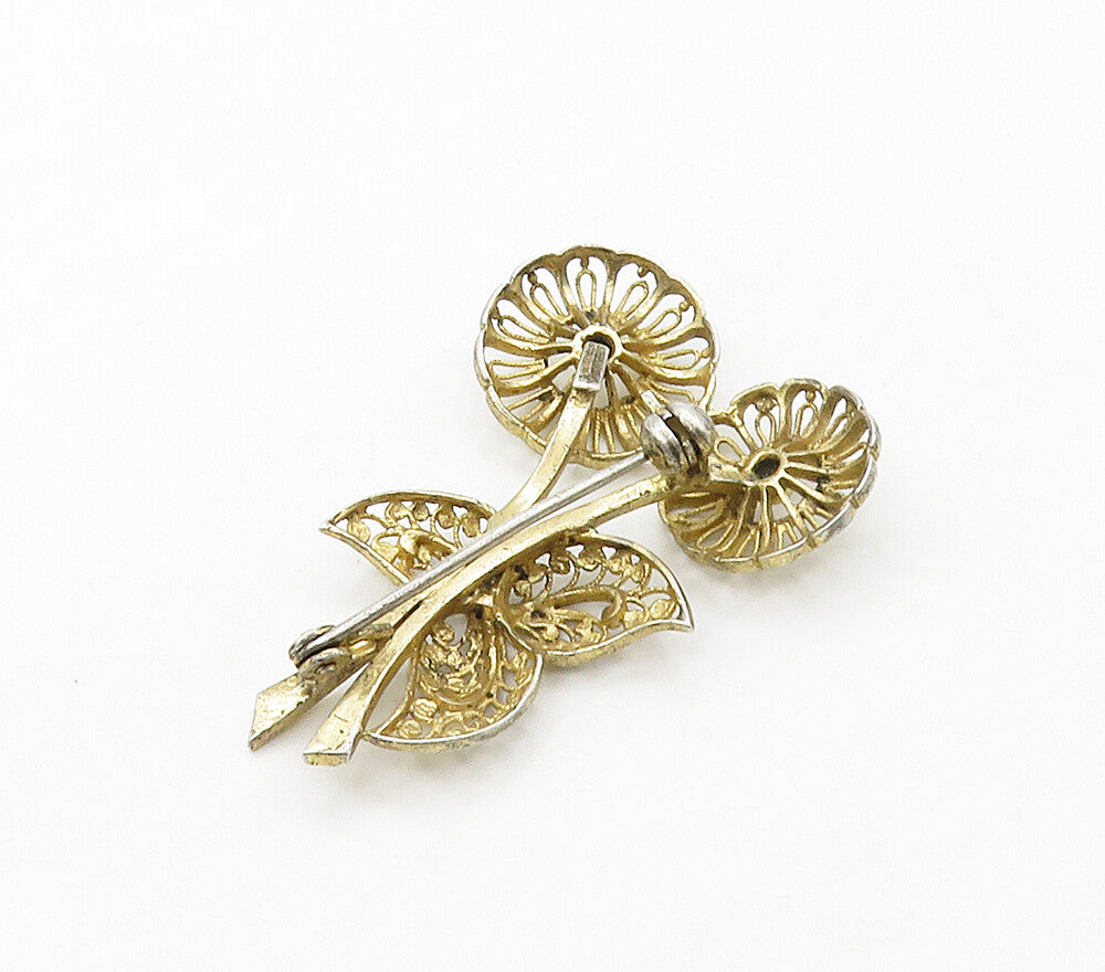 GERMANY 925 Sterling Silver Vintage Gold Plated Filigree Floral Brooch BP6297