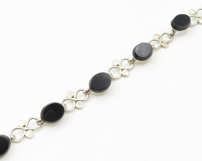 MEXICO 925 Silver  Vintage Black Onyx Infinity Link Chain Necklace  NE3066