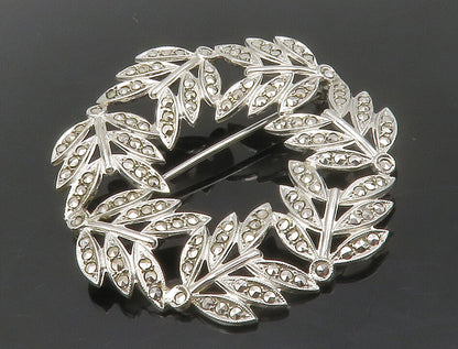 925 Sterling Silver  Vintage Sparkling Floral Wreath Motif Brooch Pin  BP5205