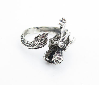 925 Sterling Silver  Vintage Dragon Head & Tail Motif Band Ring Sz 7  RG7345
