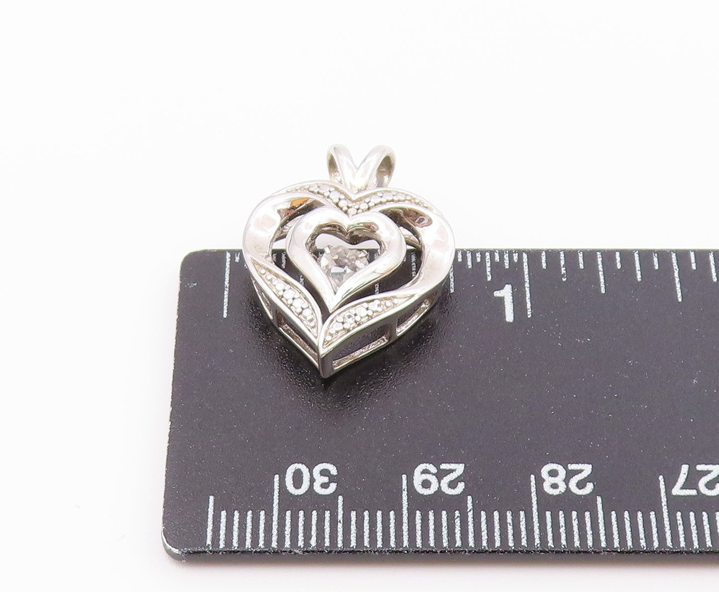 925 Sterling Silver  Vintage Shiny Topaz Open Love Heart Pendant  PT18128