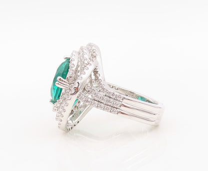 925 Sterling Silver Vintage Ring Designer Round Green Cutout Rings Sz 8 RG30149