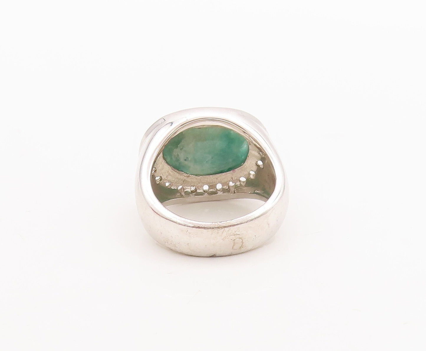 925 Sterling Silver Vintage Ring Oval Cut Green Gemstone CZ Frame  Sz 7  RG29702