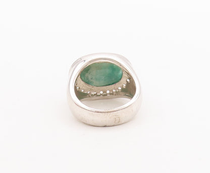 925 Sterling Silver Vintage Ring Oval Cut Green Gemstone CZ Frame  Sz 7  RG29702