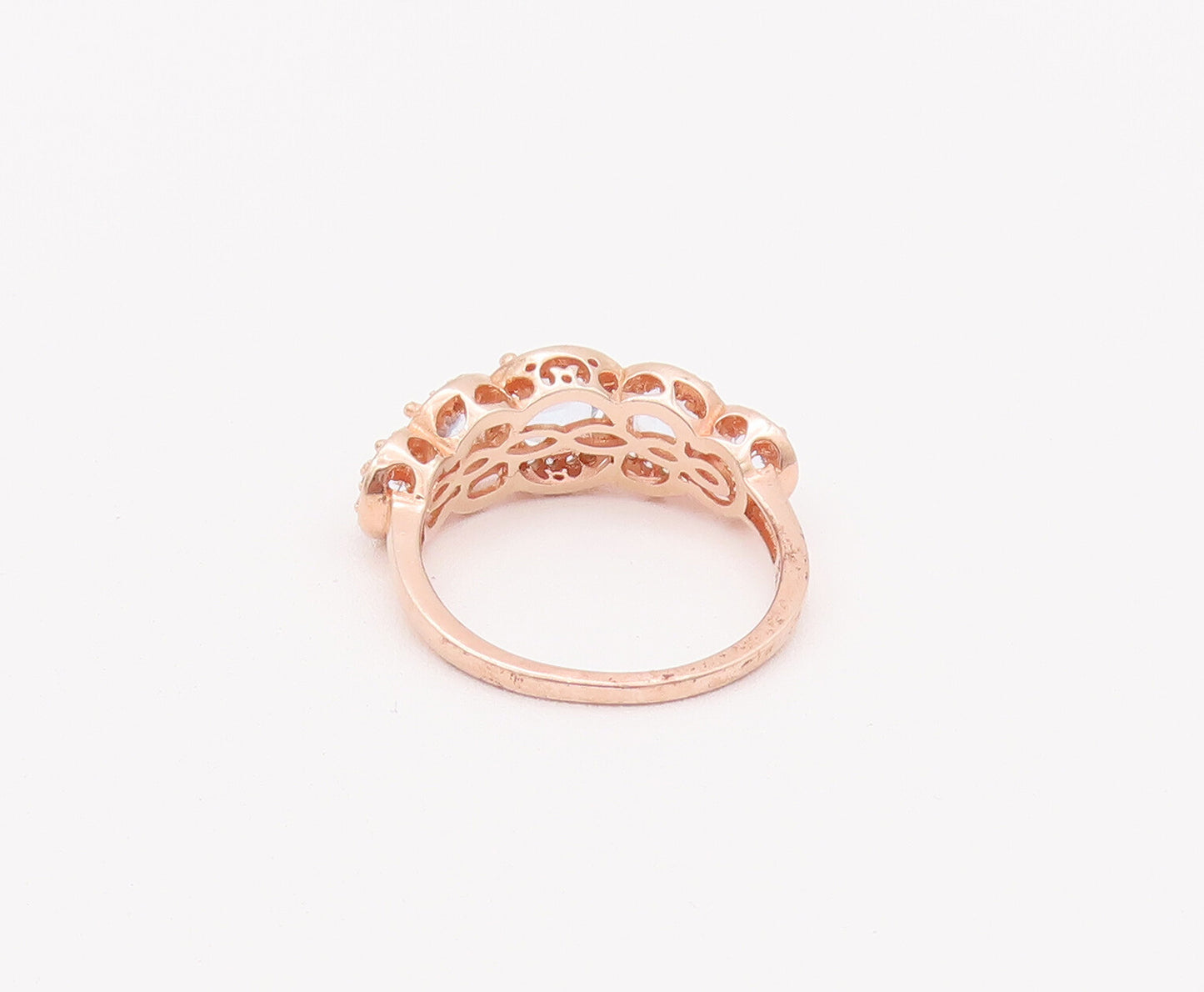 925 Sterling Silver Vintage Ring Rose Gold Plated Multi Shape Topaz Sz 9 RG28027