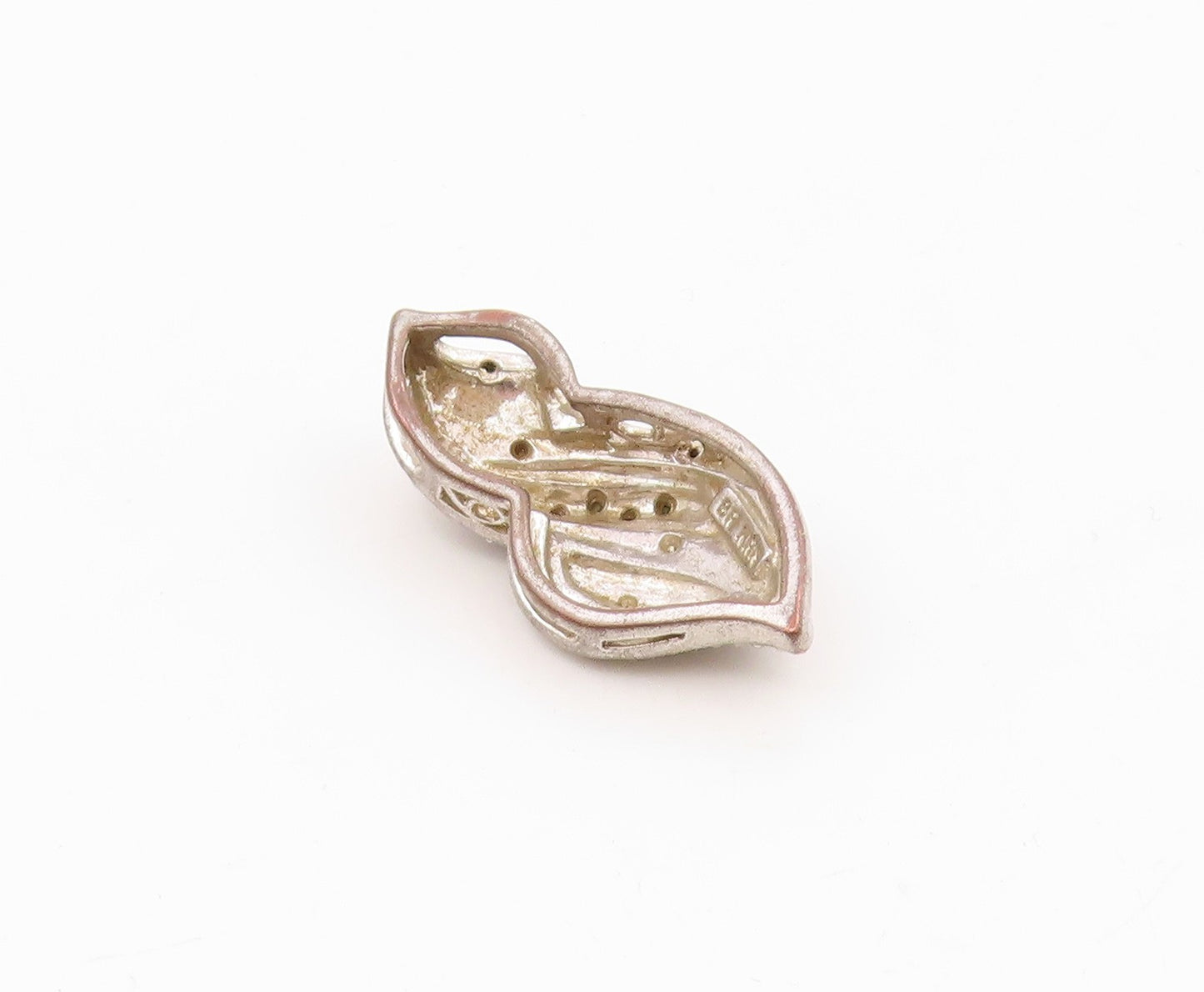 925 Sterling Silver  Vintage Genuine Diamonds Two Tone Swirl Pendant  PT15414