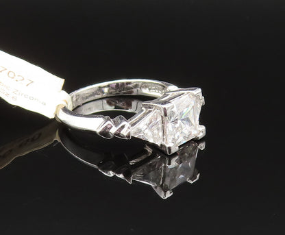 925 Sterling Silver  Vintage Princess Cut Cubic Zirconia Ring Sz 6.5  RG25486
