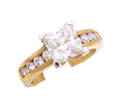 925 Sterling Silver Vintage Ring Gold Plated Minimalist CZ Inlay  Sz 7  RG30544