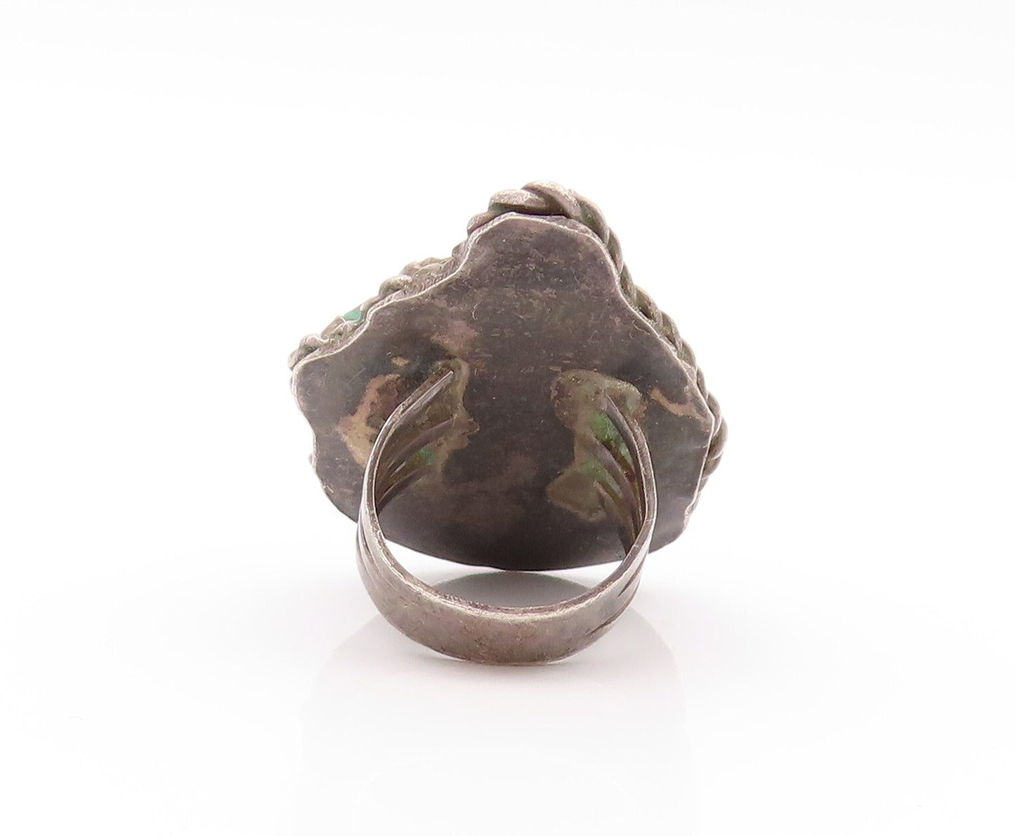 925 Sterling Silver Vintage Ring NAVAJO ZUNI Large Turquoise Leaf SZ 6.5 RG32119