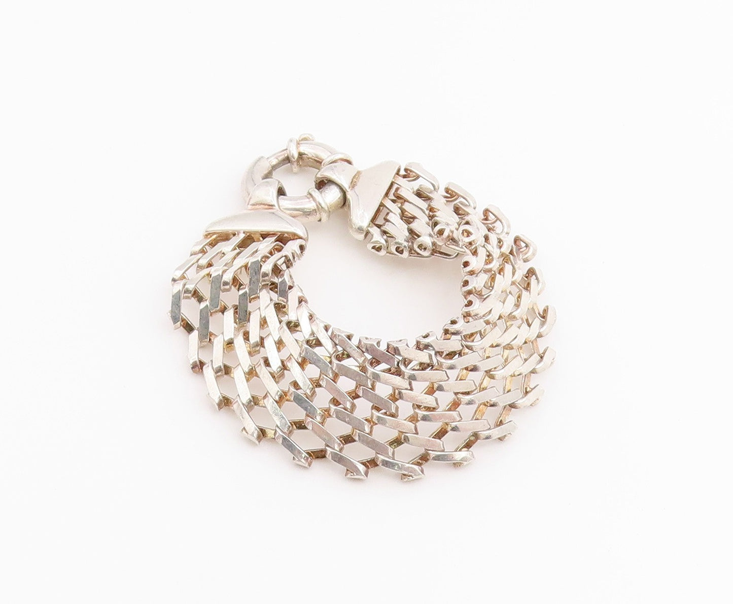 925 Sterling Silver Vintage Bracelet Flexible Geometric Lattice Grid  BT12206