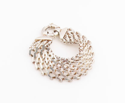 925 Sterling Silver Vintage Bracelet Flexible Geometric Lattice Grid  BT12206