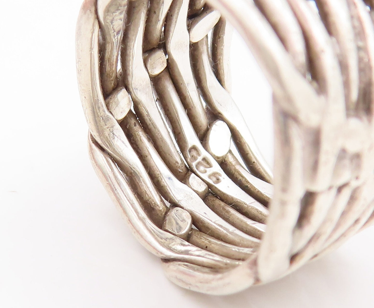 925 Sterling Silver Vintage Ring Solid Trellis Stack Rope Effect  Sz 7  RG28794