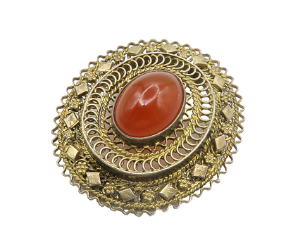 ISRAEL 925 Sterling Silver  Vintage Cabochon Cut Carnelian Brooch Pin  BP5748