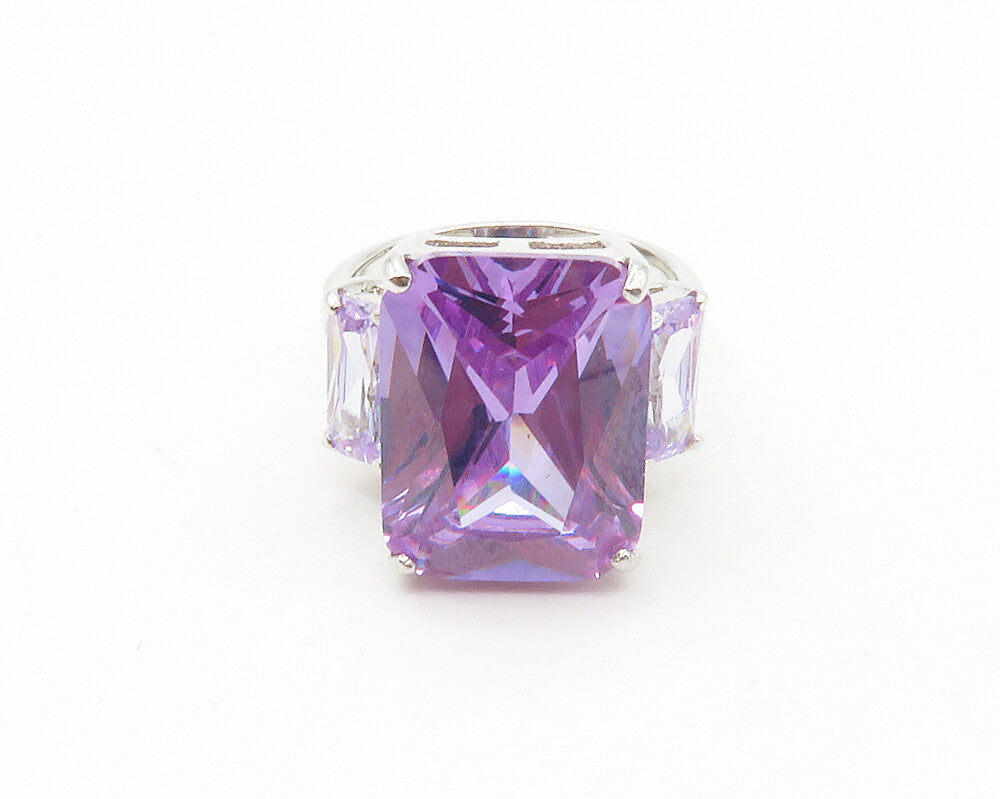 925 Sterling Silver  Purple Cubic Zirconia Shiny Cocktail Ring Sz 6  RG17189
