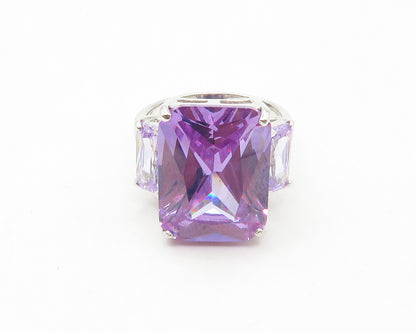 925 Sterling Silver  Purple Cubic Zirconia Shiny Cocktail Ring Sz 6  RG17189
