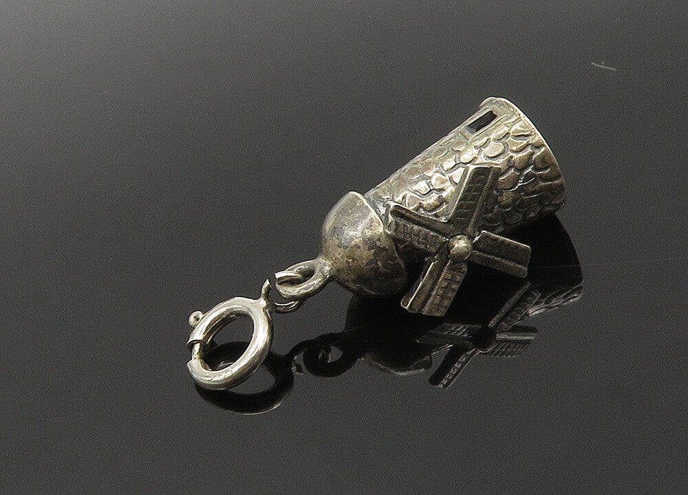 925 Sterling Silver  Vintage Dark Tone Windmill Motif Pendant  PT15914