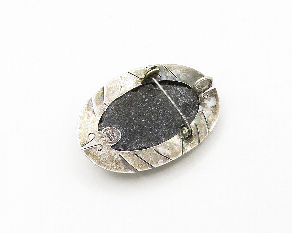 MEXICO 925 Sterling Silver  Vintage Face Carved Black Onyx Brooch Pin  BP7684