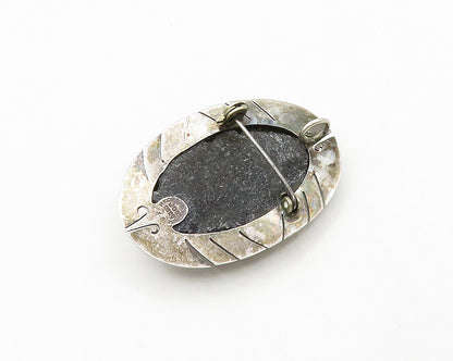 MEXICO 925 Sterling Silver  Vintage Face Carved Black Onyx Brooch Pin  BP7684