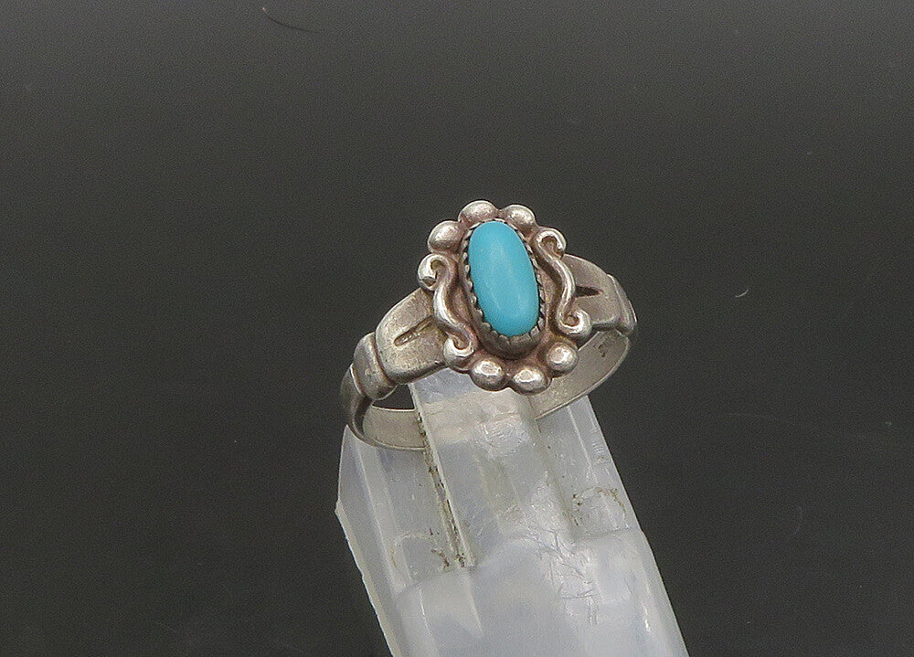 POST BELL 925 Sterling Silver  Vintage Turquoise Swirl Band Ring Sz 5  RG23592